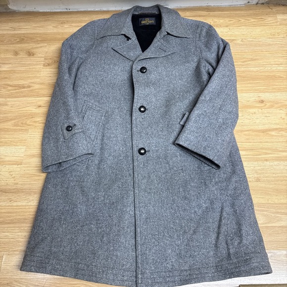 vintage TWEED  wool Sz 40 herringbone OVERCOAT charcoal gray ZERO KING - Picture 1 of 11